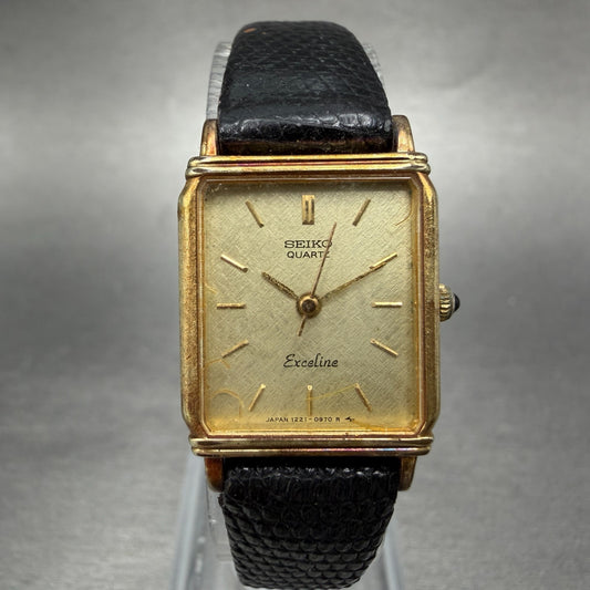 Seiko Exceline Tank Watch Women 18mm Champagne dial Gold Tone 1221-5670 New Batt0