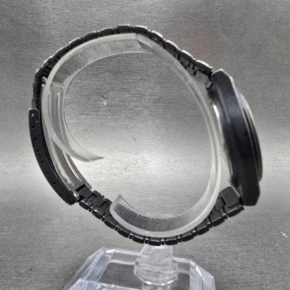 Seiko SQ Watch Men 34mm Black Dial black Tone Daydate Round 8C23-6080 PARTS VTG9