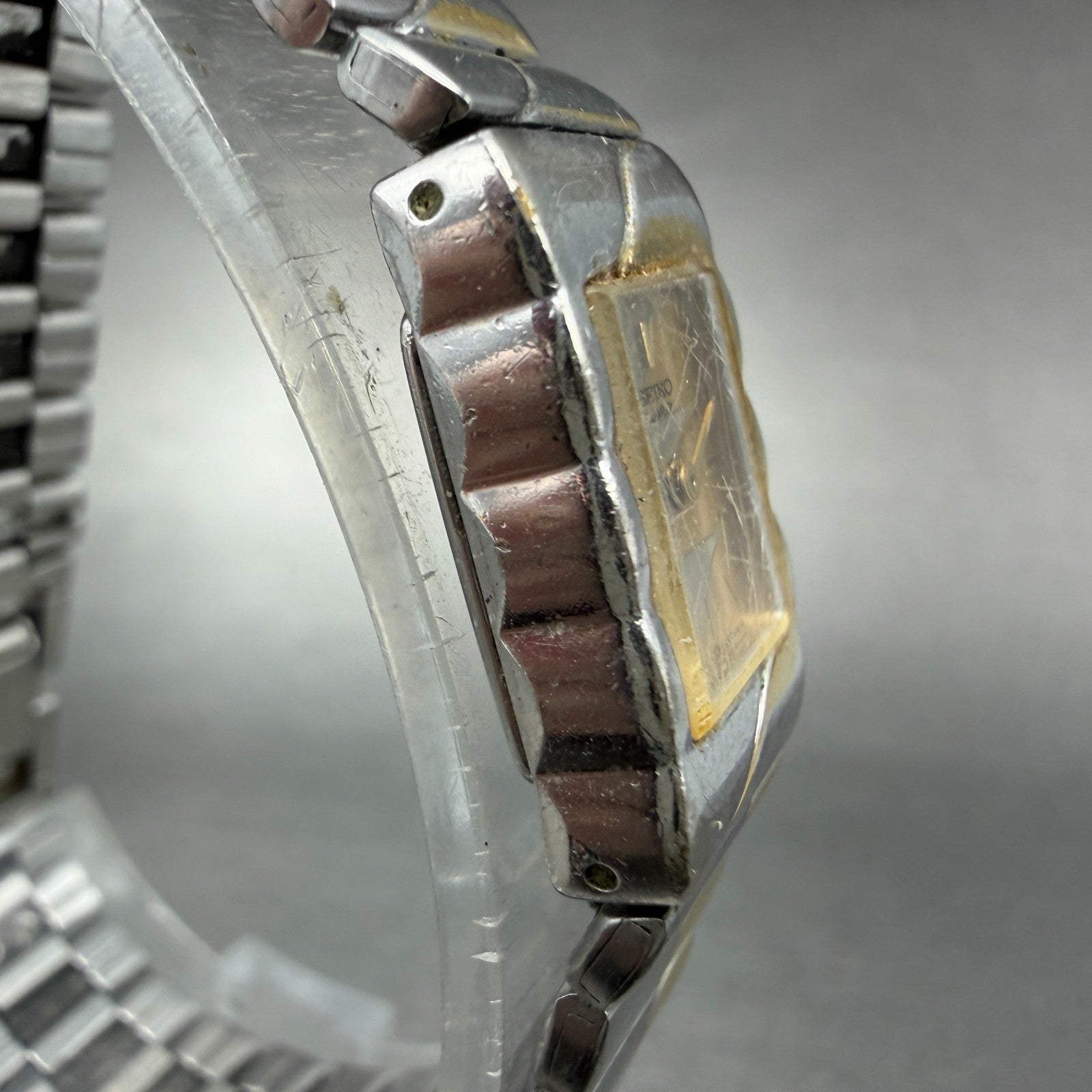 Seiko Tank Watch Women 13mm Silver & Gold Dial Two Tone 1E20-5990 New Battery3