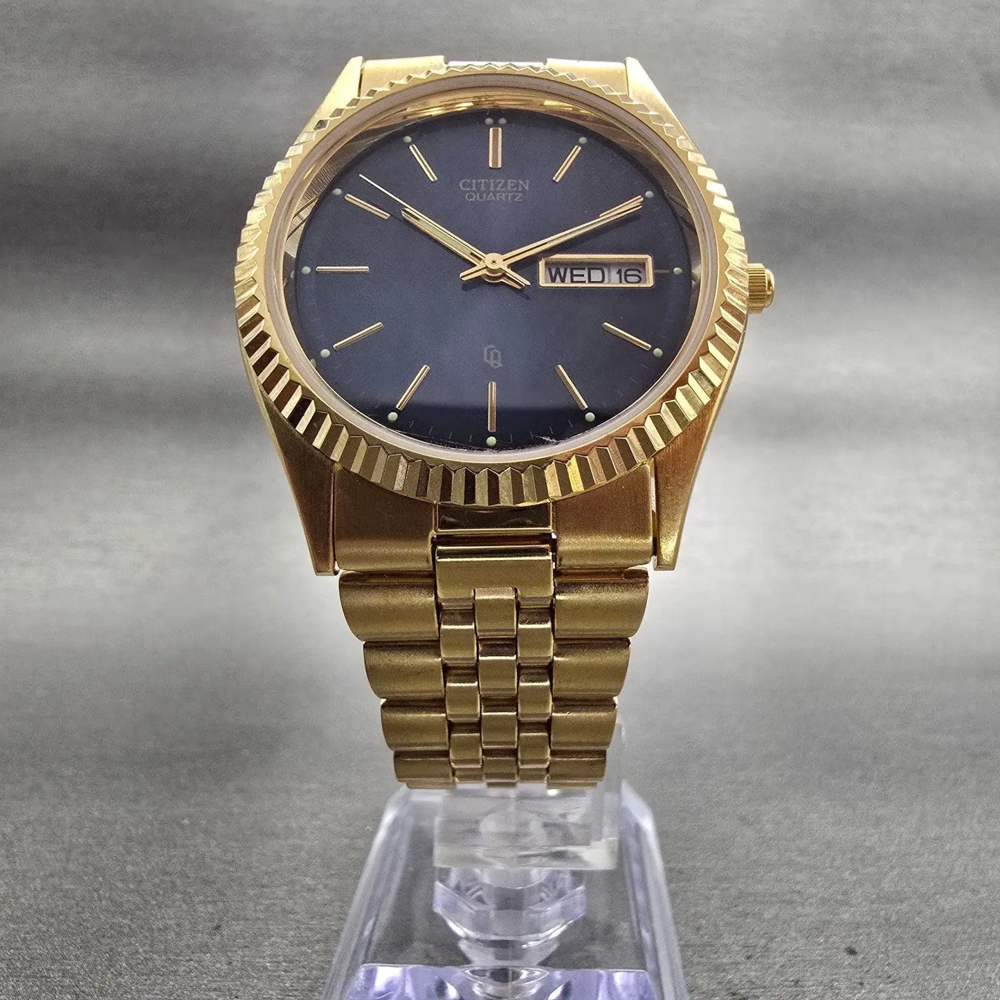Citizen President Watch Men 35mm Blue Dial Gold Tone Daydate 6100-R00391 New Bat7