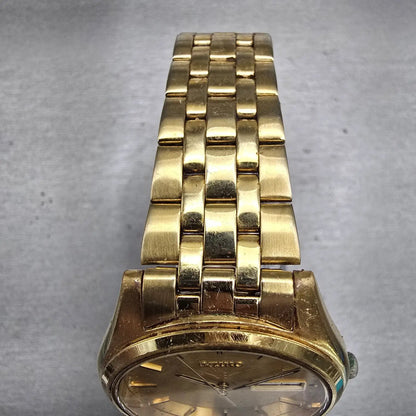 Seiko Watch Men 37mm Gold Dial Gold Tone Daydate Round 7N43-9048 New Battery VTG4