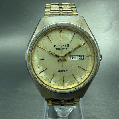 Citizen Seven Watch Men 36mm Champagne Dial Gold Tone Daydate READ!! 2100-9411100