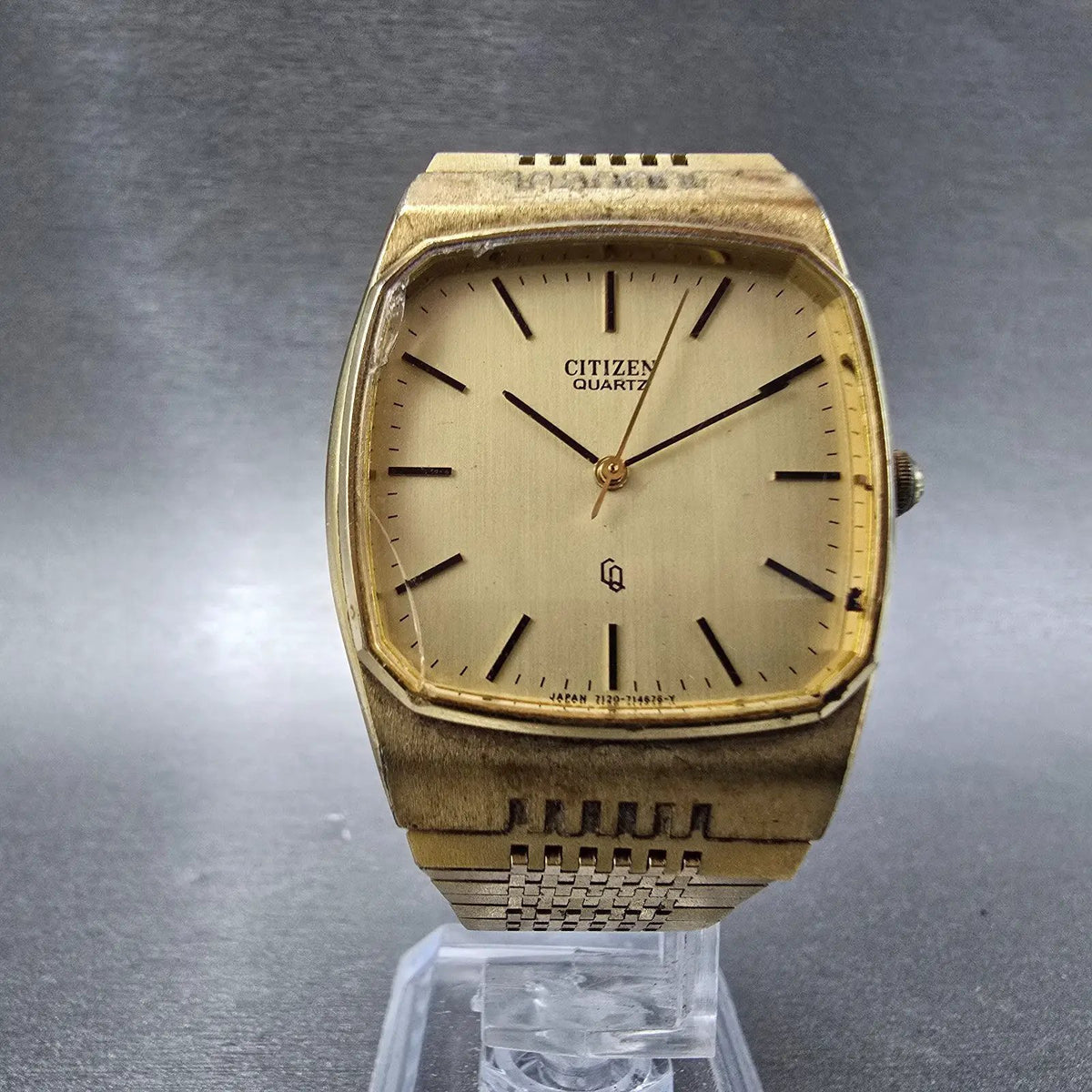 Citizen CQ Watch Men 32mm Gold Dial Gold Tone Rectangle 4-711572 Tank VTG PARTS6