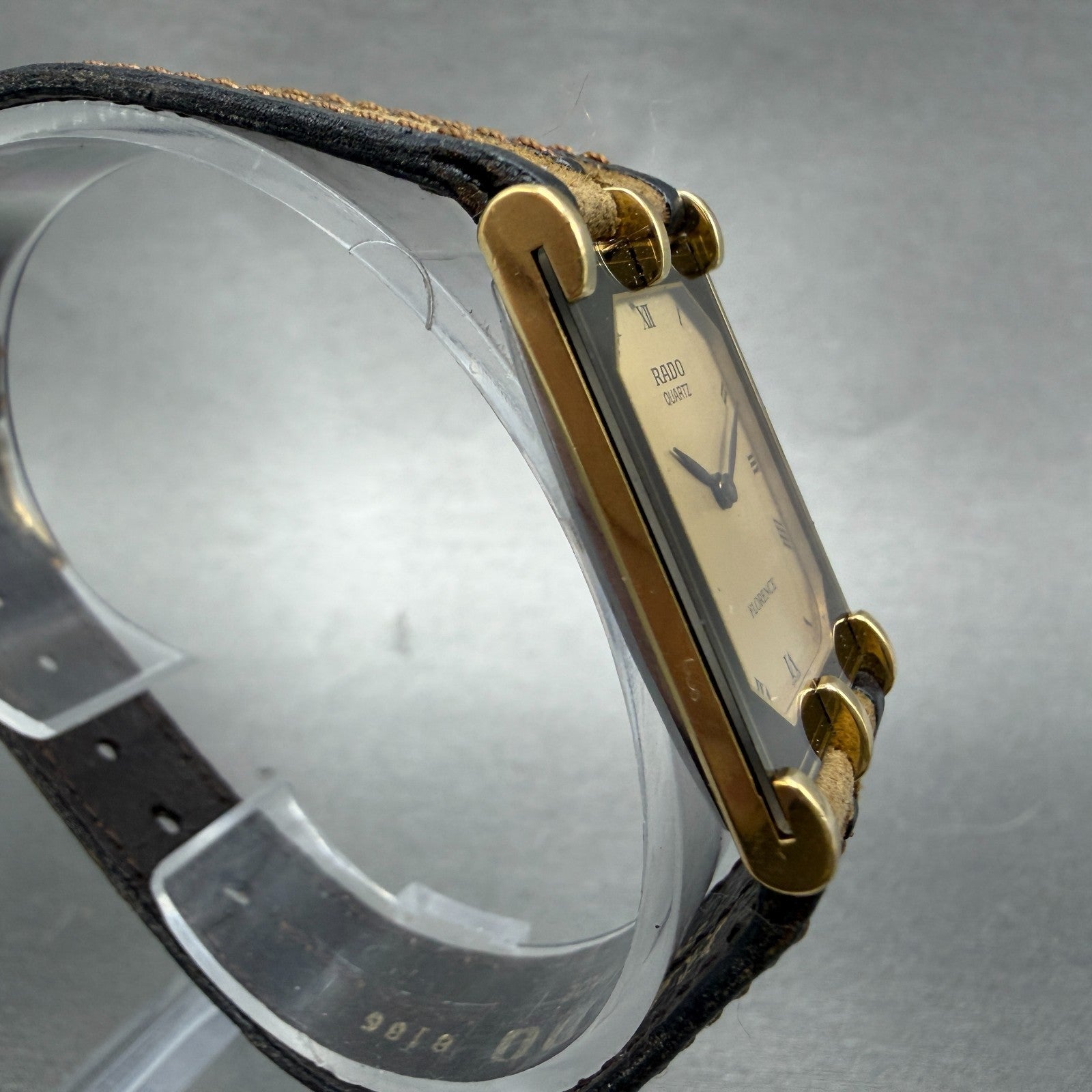 Rado Florence Tank Watch Women 22mm Gold Dial Gold Tone Rectangle New Battery3