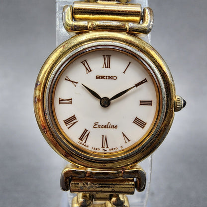 Seiko Exceline Watch Women 21mm White Dial Gold Tone 12200080 New Battery1