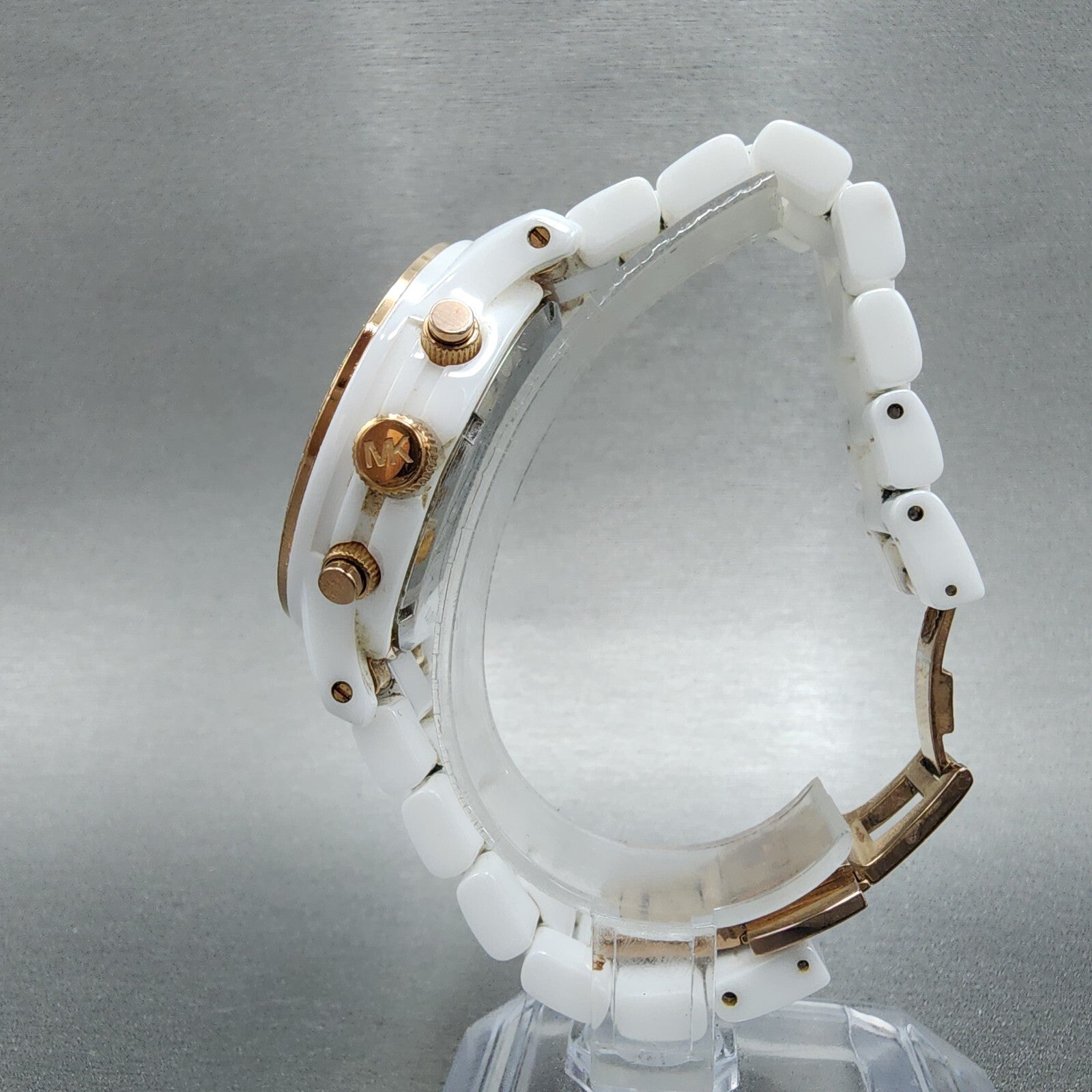 Michael kors Chronograph Watch Women 39mm White Dial Ceramic Date Round New Batt6