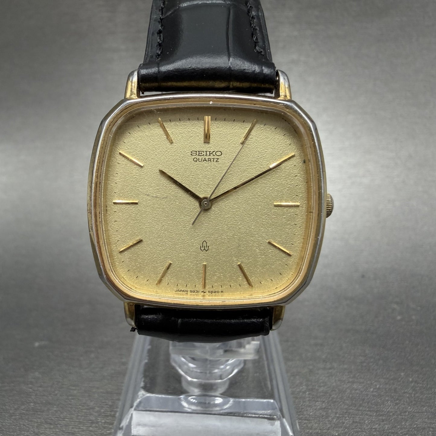Seiko Watch Men 31mm Champagne Dial Gold Tone Rectangle 5931-5470 New Battery0
