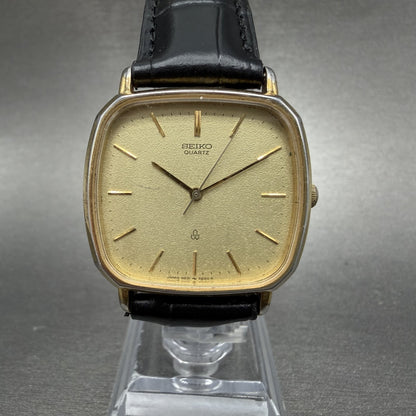 Seiko Watch Men 31mm Champagne Dial Gold Tone Rectangle 5931-5470 New Battery0