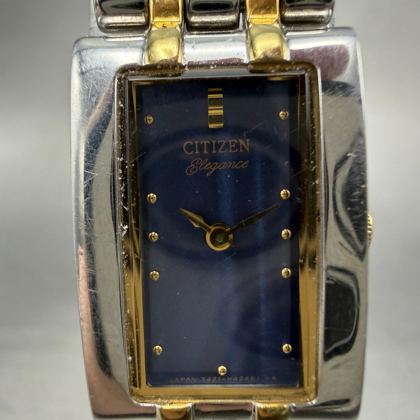 Citizen Elegance Tank Watch Women 14mm Blue Dial Two Tone 5421-H24148 New Batt 51