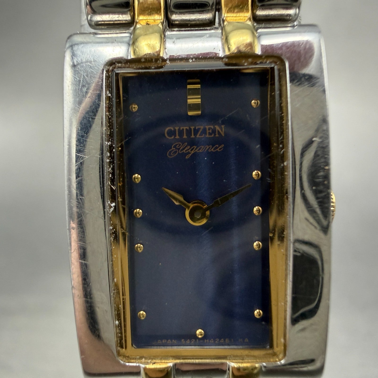 Citizen Elegance Tank Watch Women 14mm Blue Dial Two Tone 5421-H24148 New Batt 51