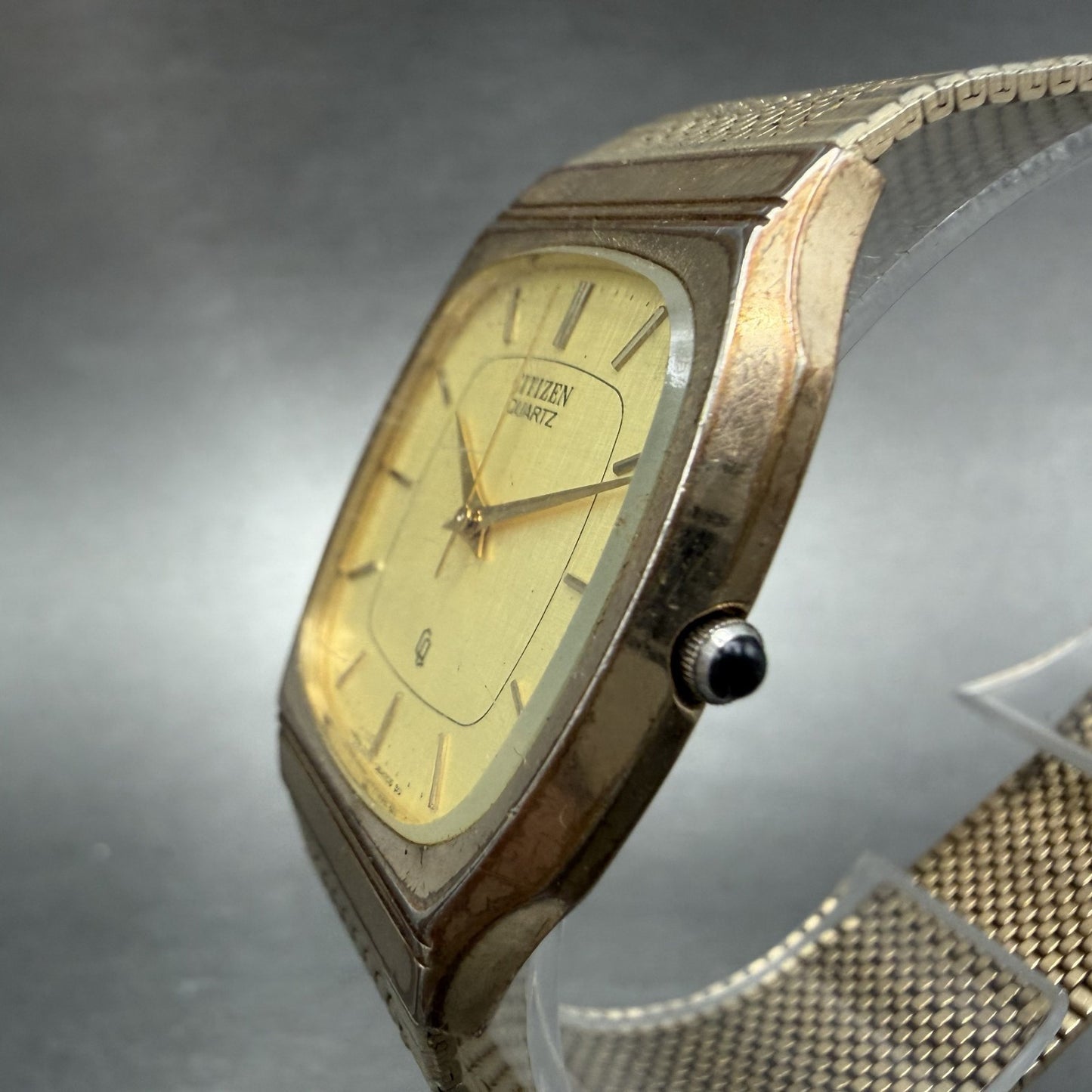 Citizen CQ Tank Watch Men 30mm Champagne Dial Gold Tone Rectangle New Batt VTG2