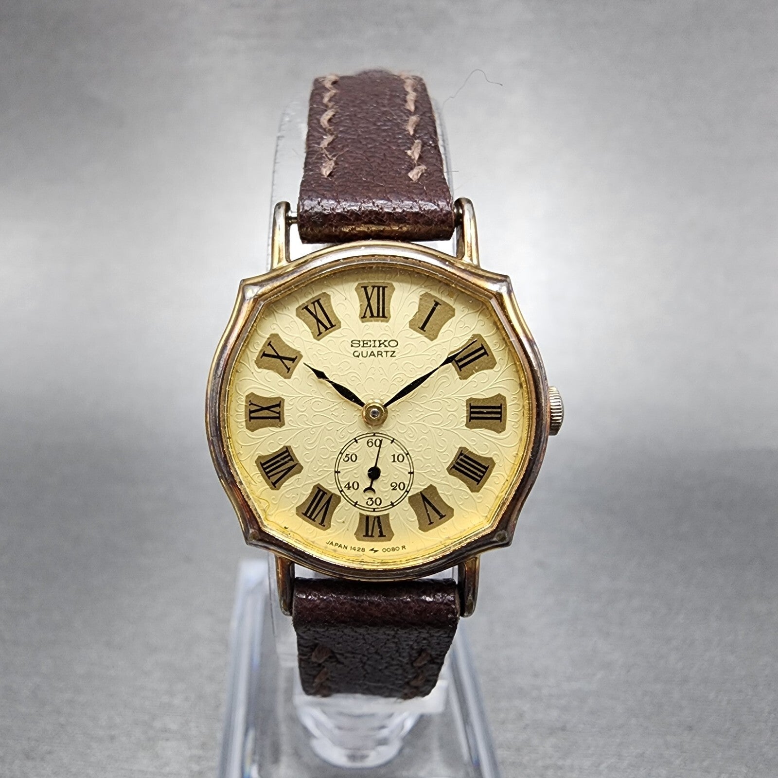 Seiko Watch Women 24mm Cream Dial Gold Tone Square 14285010 New Battery VTG0