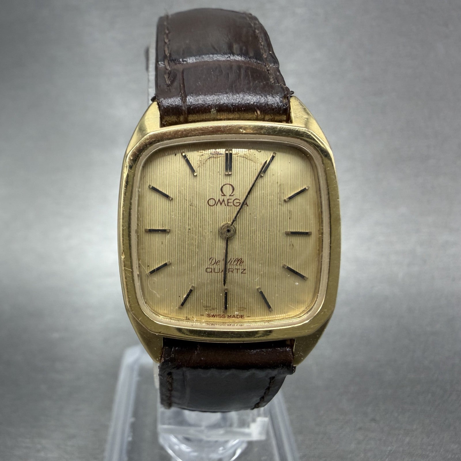 Omega De Ville Tank Watch Women 22mm Gold Dial Gold Tone Cal 1365 VTG PARTS0