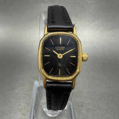 Citizen CQ Watch Women 17mm Black Dial Gold Tone Octagon 5920S49810 New Batt0