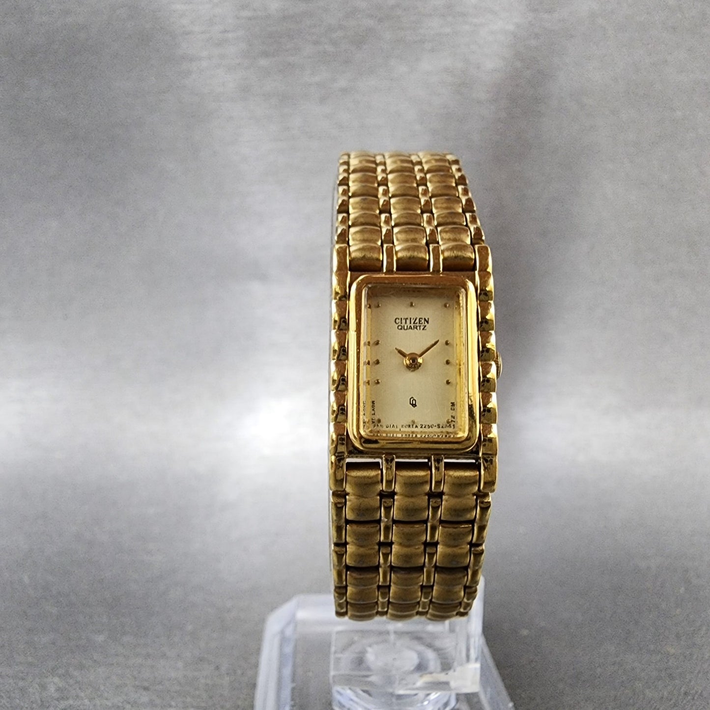 Citizen CQ Watch Women 15mm Champagne Dial Gold Tone Rectangle 2250S07092 Runs5