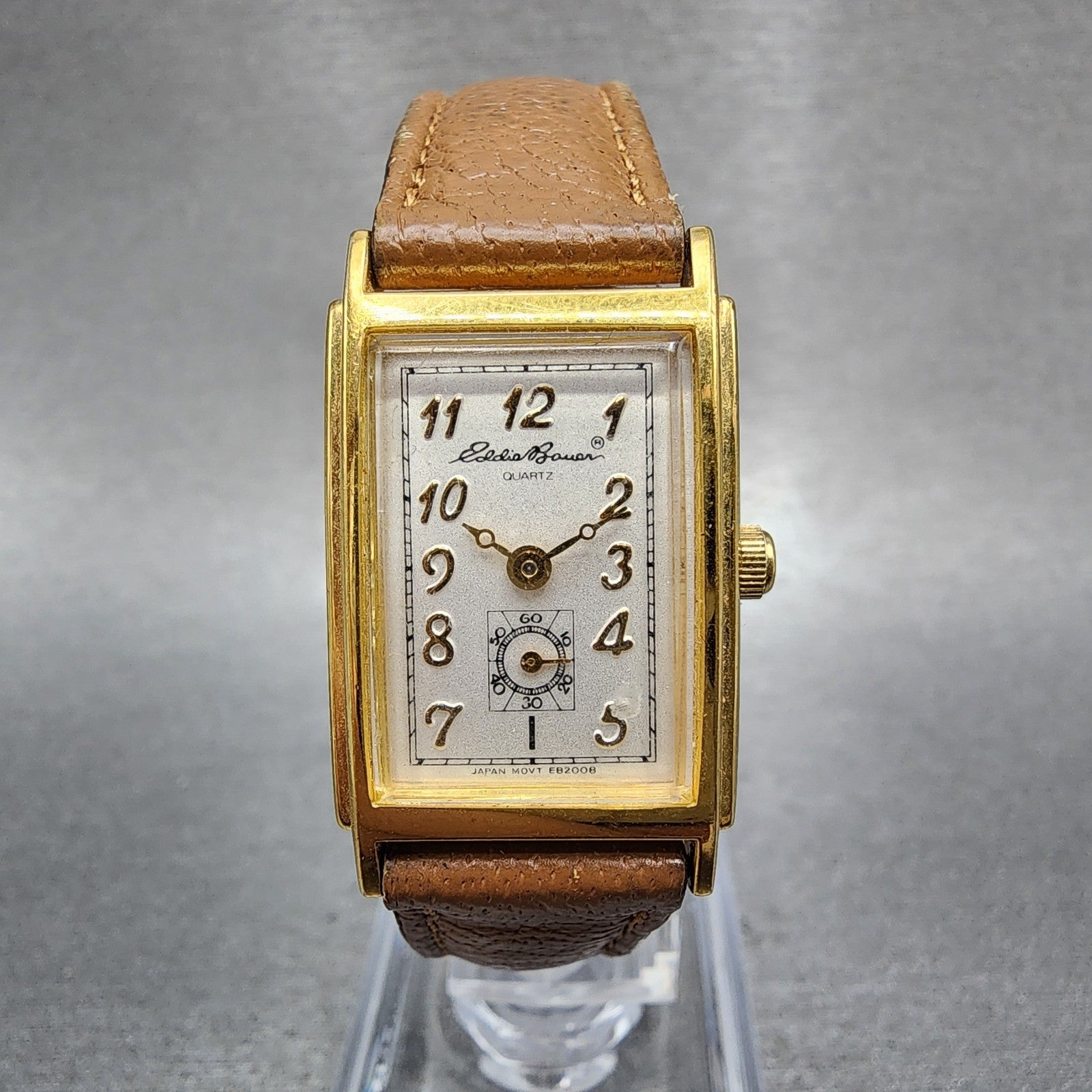 Eddie Bauer Tank Watch Women 19mm White Dial Gold Tone Rectangle New Battery0