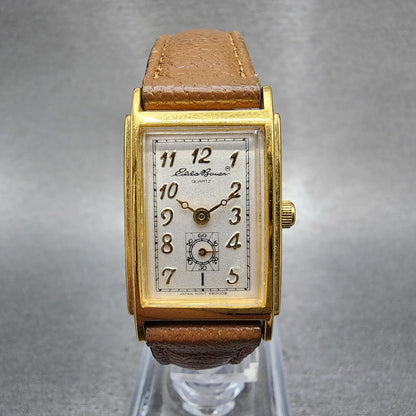 Eddie Bauer Tank Watch Women 19mm White Dial Gold Tone Rectangle New Battery0