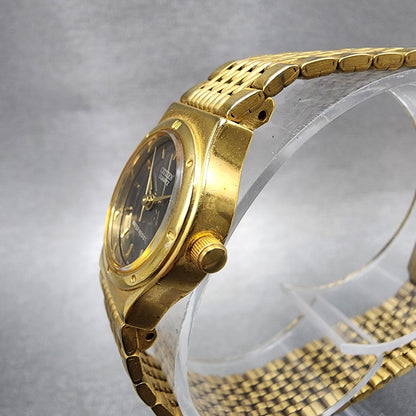 Citizen Watch Women 20mm Black Dial Gold Tone Round Vintage New Battery2