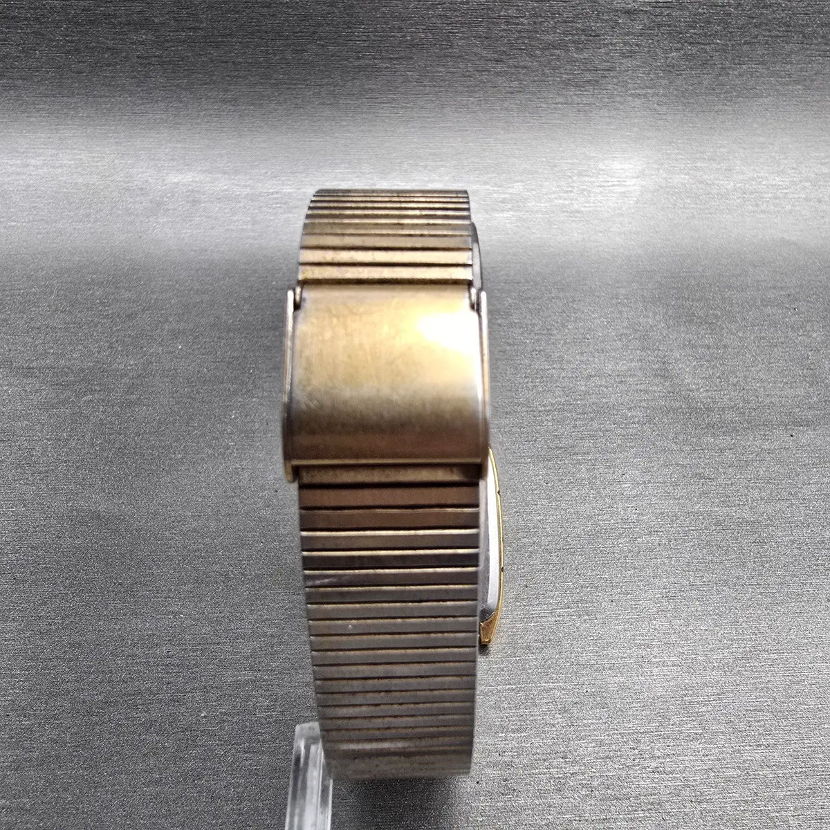 Seiko Watch Men 28mm Gold Dial Gold Tone Rectangle 7810-5059 New Battery VTG7