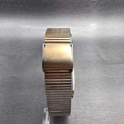 Seiko Watch Men 28mm Gold Dial Gold Tone Rectangle 7810-5059 New Battery VTG7