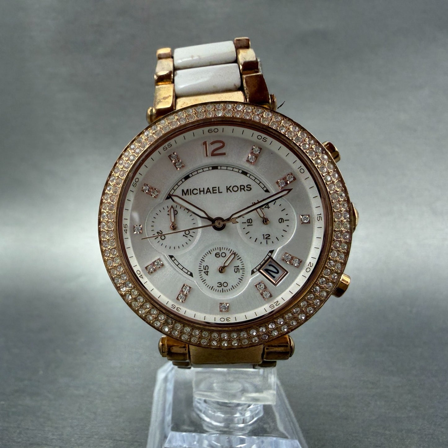 Michael Kors Parker Watch Women 39mm White Dial Rose Gold Tone Date New Battery5