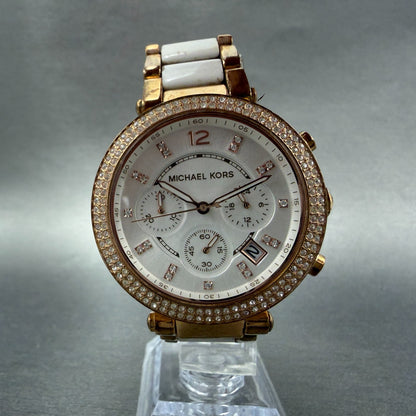 Michael Kors Parker Watch Women 39mm White Dial Rose Gold Tone Date New Battery5