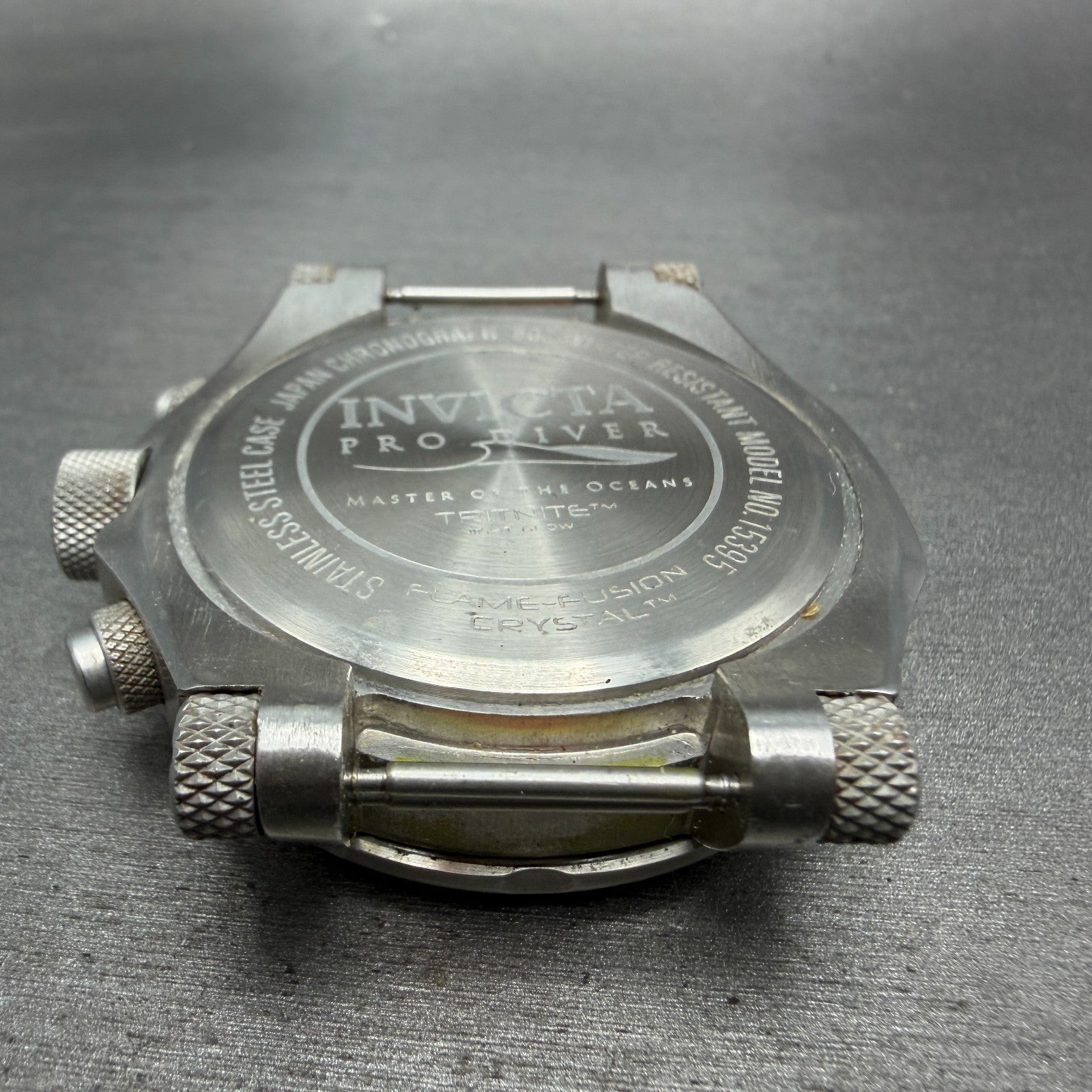 Invicta Pro Diver Chrono Watch Men 51mm Black Dial Silver Tone Date RoundCHIPPED8