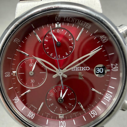 Seiko Lukia Chronograph Watch Women 35mm Red Dial Silver Dial Date New Battery 21