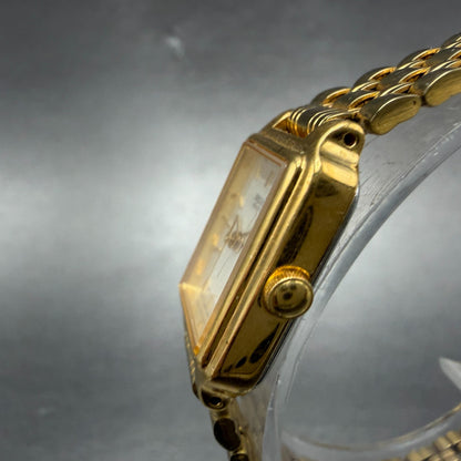 Seiko Tank Watch Women 18mm White Dial Gold Tone Rectangle V401-5129 New Batt NH2