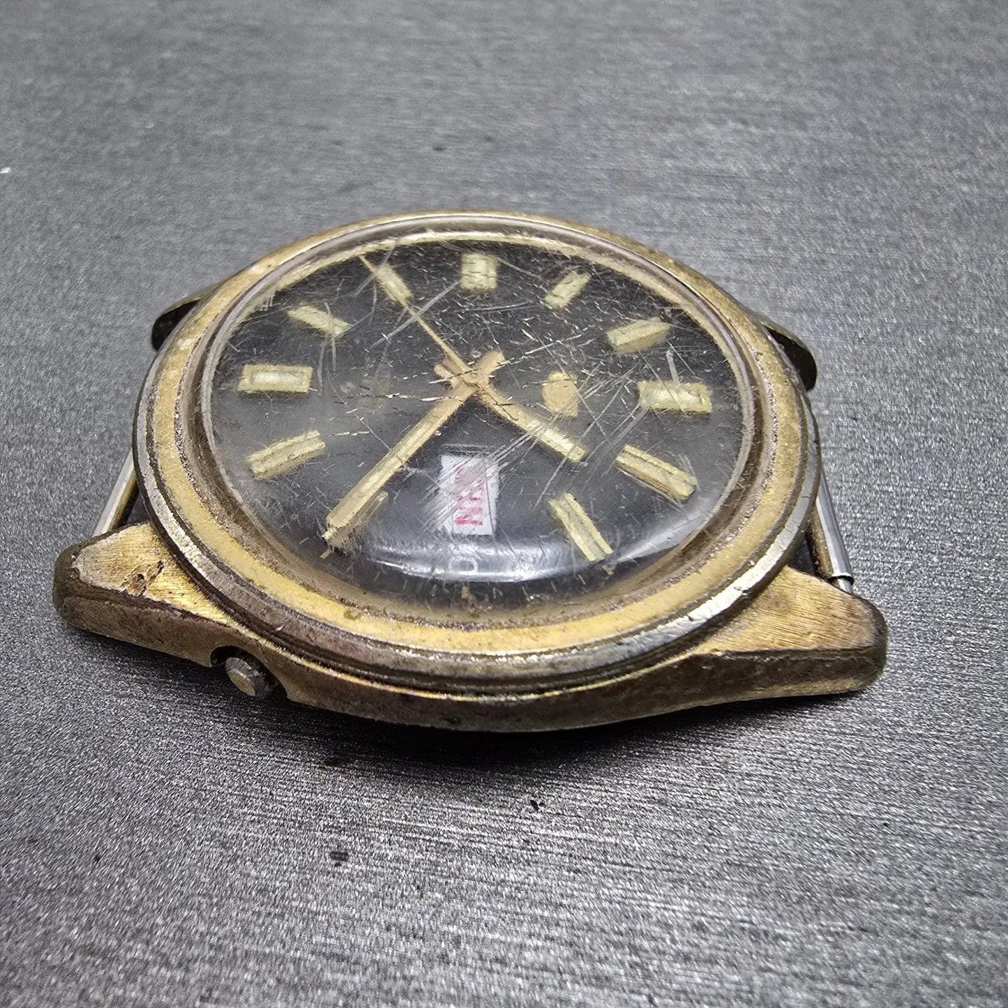 Seiko 5 Automatic Watch Men 37mm Black Gold Tone Daydate 6119-8080 Round PARTS6