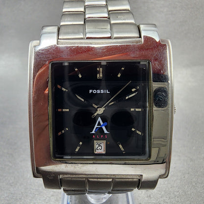 Fossil Tank Watch Men 29mm Black Dial Silver Tone Date Rectangle New Battery1