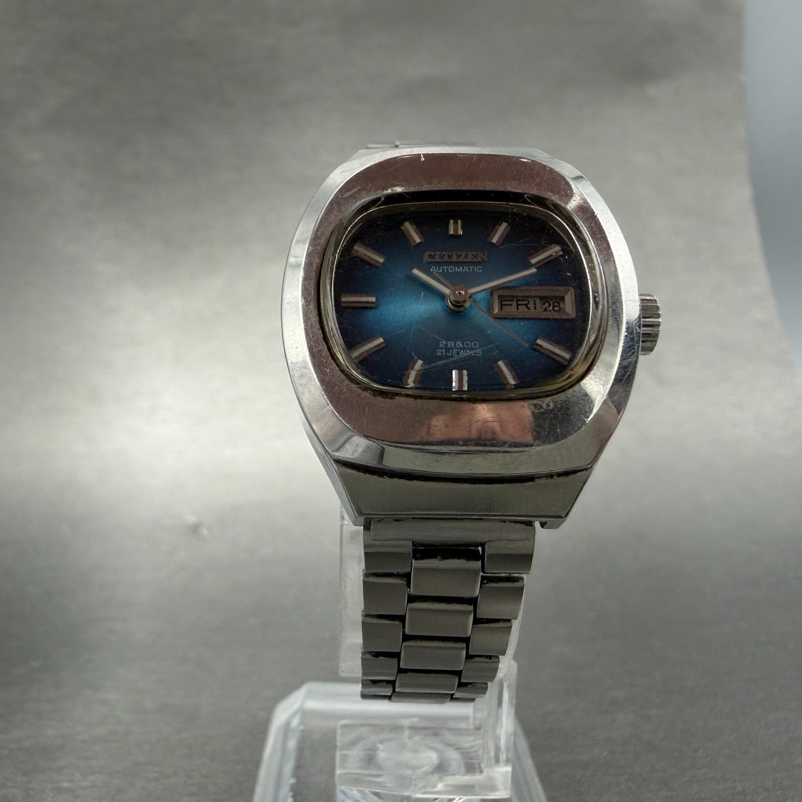Citizen Automatic Watch Women 26mm Blue Dial Silver Tone Daydate 4-661711 Runs5