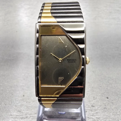 Seiko Half Moon Watch Women 20mm Gold Dial Two Tone Rectangle 2Y00-5G00 New Batt0