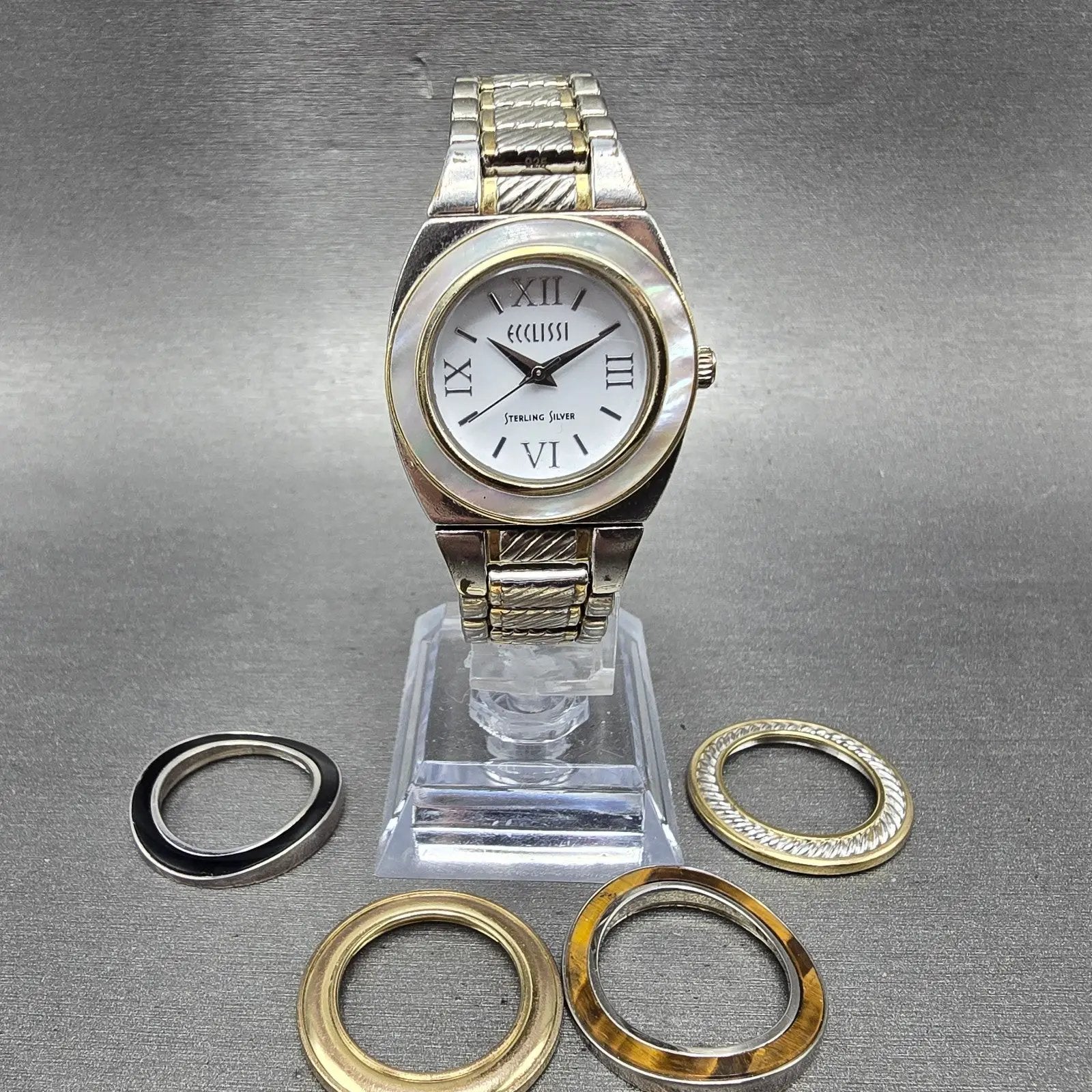 Ecclissi Watch Women 28mm White Dial Two Tone Sterling Silver 33035 New Battery0