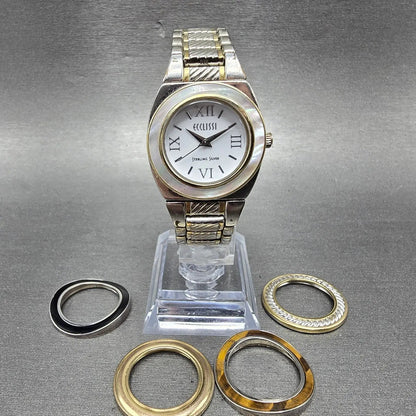 Ecclissi Watch Women 28mm White Dial Two Tone Sterling Silver 33035 New Battery0