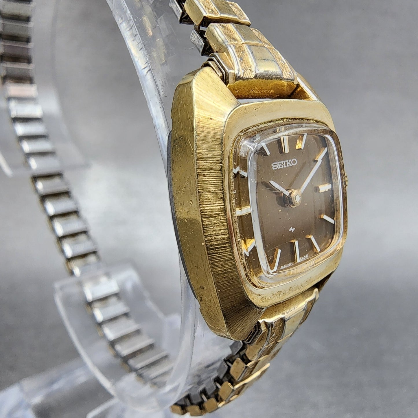 Seiko Watch Women 29mm Gold Dial Gold Tone Rectangle Manual Wind Runs 1134993