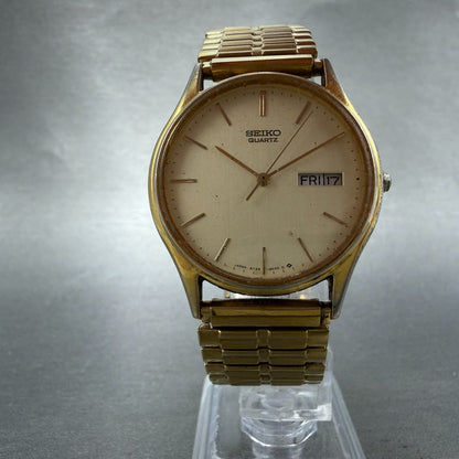 Seiko Watch Men 34mm Champagne Dial Gold Tone Round Daydate 5y23-8039 NewBatt N75