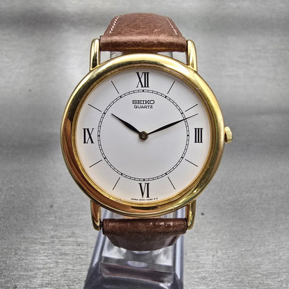 Seiko Watch Men 34mm White Dial Gold Tone Round 2K00-0030 New Battery Vintage0