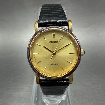 Seiko Exceline Watch Women 23mm Champagne Dial Gold Tone 4n21-0180 New Battery0