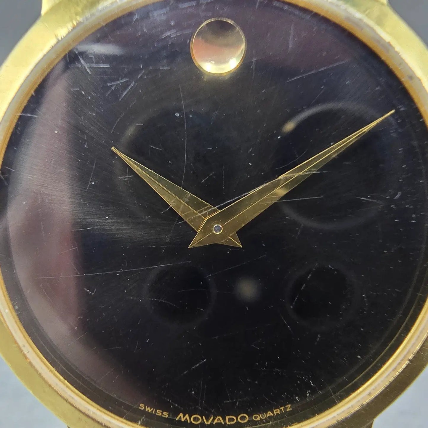 Movado Museum Watch Men 34mm Black Dial Gold Tone Round 87-66-0882 New Battery1