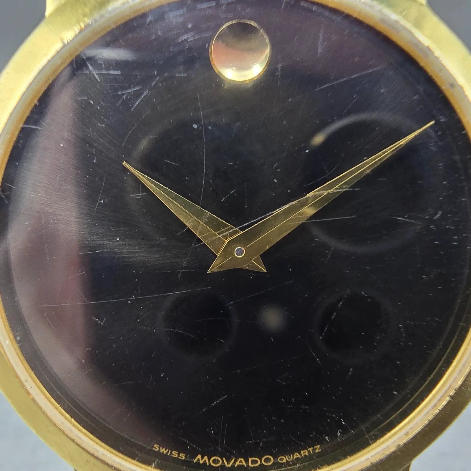 Movado Museum Watch Men 34mm Black Dial Gold Tone Round 87-66-0882 New Battery1