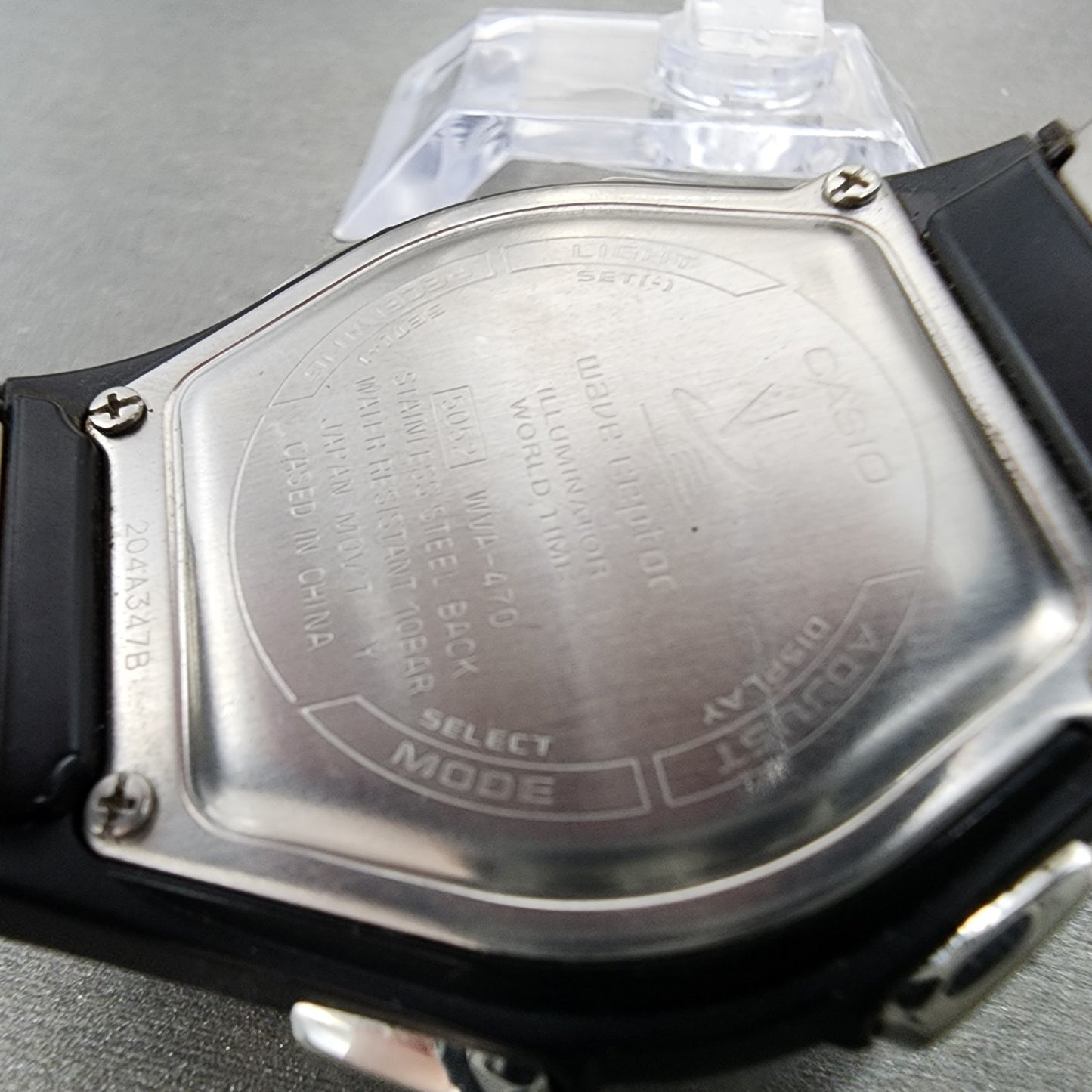 Casio Wave Ceptor Watch Men 42mm Black Dial Silver Tone Analog Digital Solar B129