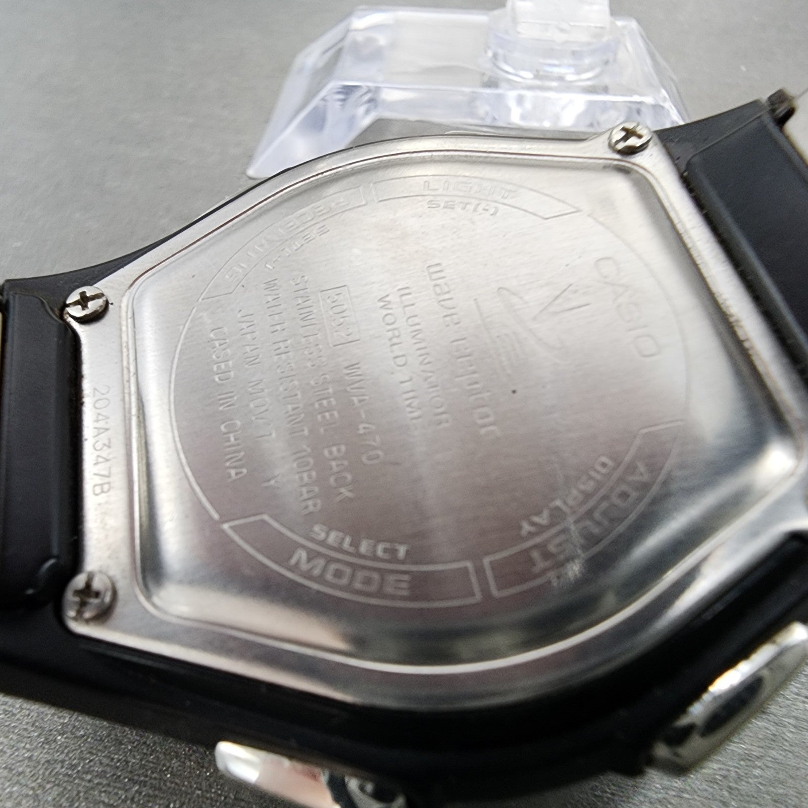 Casio Wave Ceptor Watch Men 42mm Black Dial Silver Tone Analog Digital Solar B129
