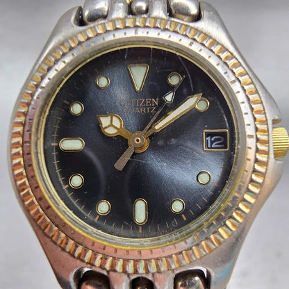 Citizen Watch Women 25mm Gray Dial Two Tone Date 6010-G14091 New Battery Vintage1