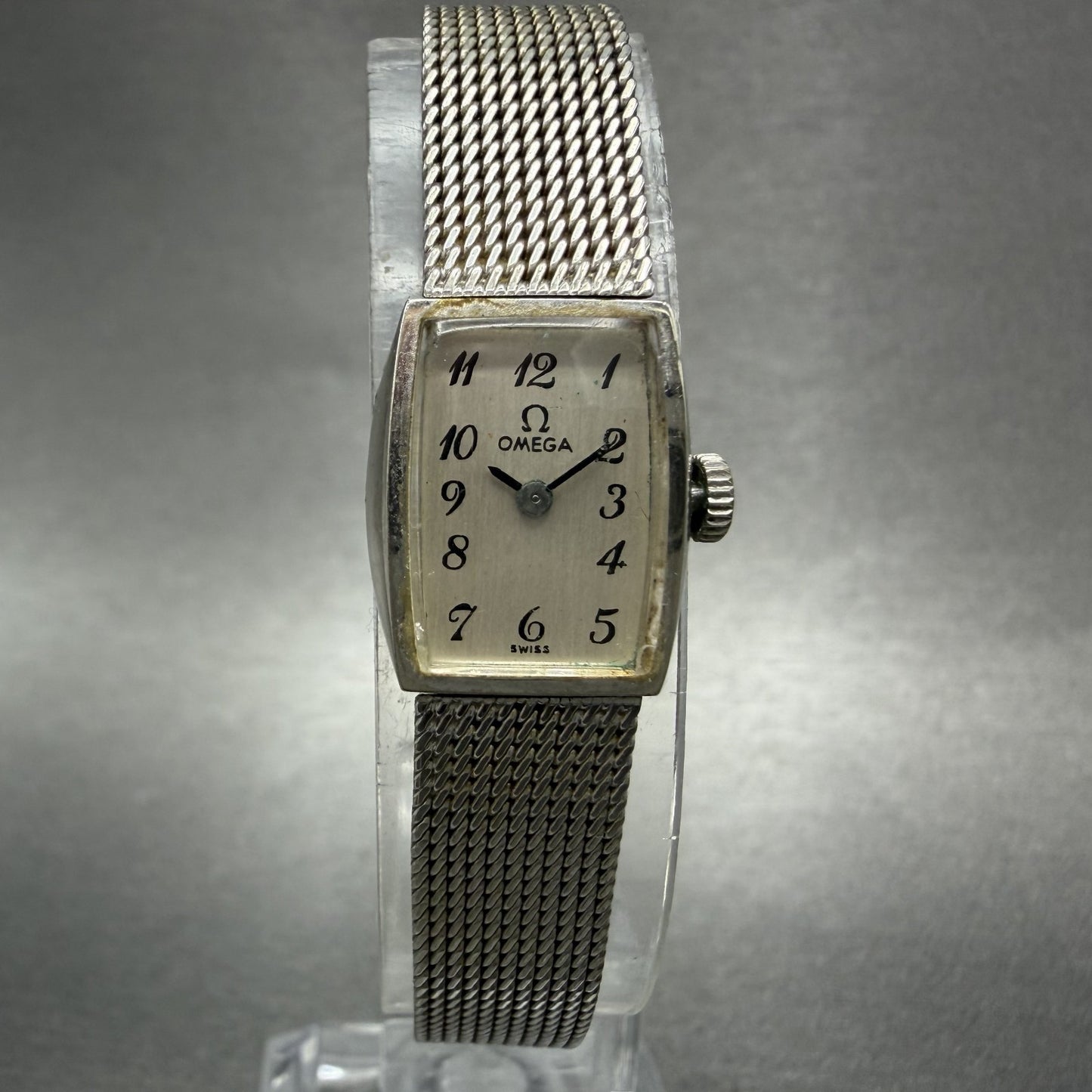 Omega Tank Watch Women 15mm Silver Dial 10K Gold Filled  Manual Wind Cal 4850