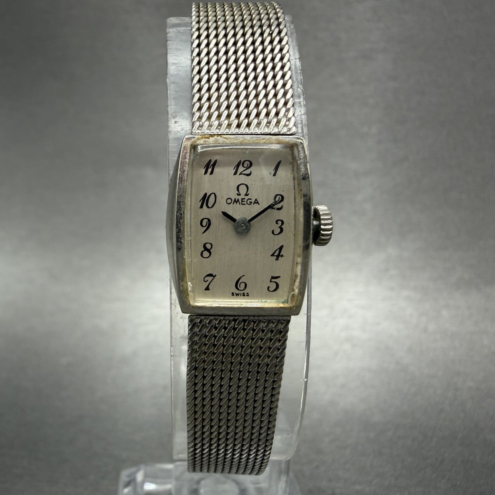 Omega Tank Watch Women 15mm Silver Dial 10K Gold Filled  Manual Wind Cal 4850