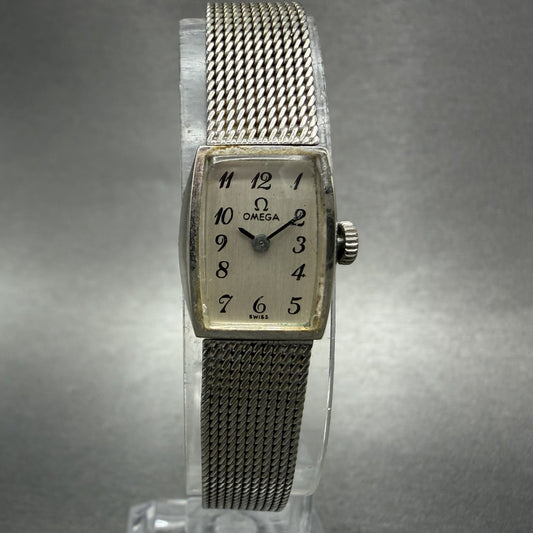 Omega Tank Watch Women 15mm Silver Dial 10K Gold Filled  Manual Wind Cal 4850