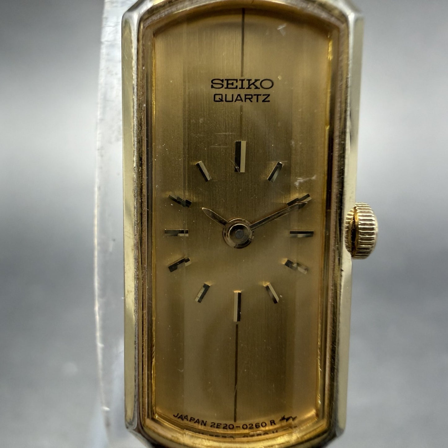 Seiko Watch Women 12mm Champagne Dial Gold Tone Rectangle 2E20-5179 New Batt IJI1