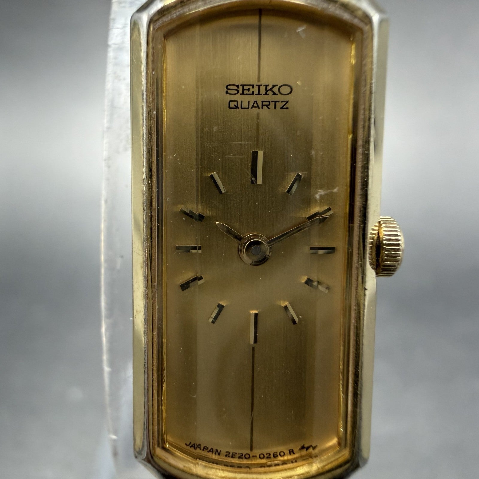 Seiko Watch Women 12mm Champagne Dial Gold Tone Rectangle 2E20-5179 New Batt IJI1