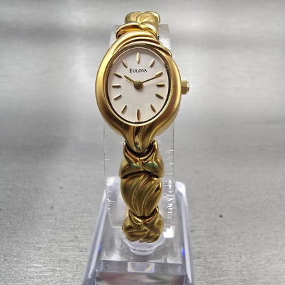 Bulova Watch Women 17mm MOP Dial Gold Tone Oval 97T67 New Battery5